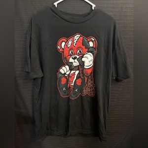 Black T-Shirt with Red and White Bear Graphic